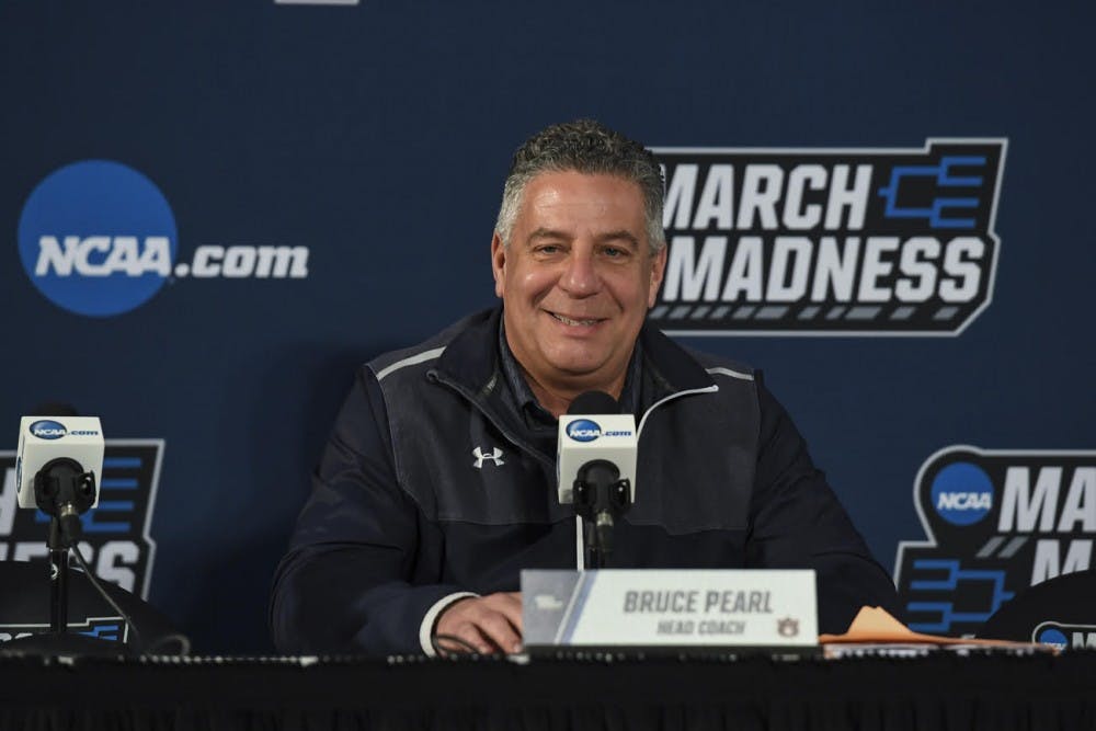 Bruce Pearl speaks to media before the first round of the NCAA tournament on Thursday, March 15, 2018, in San Diego, Calif.