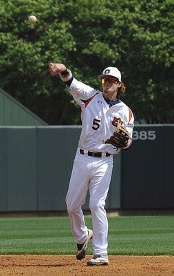Creede Simpson makes a play from second base against Mississippi State April 1. (Courtesy of Missy Hazeldine)