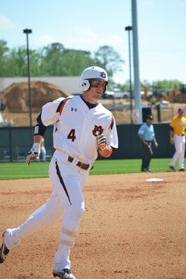 Ryan Tella rounds the bases after hitting a home run against LSU Sunday afternoon. (Danielle Lowe / ASSISTANT PHOTO EDITOR)