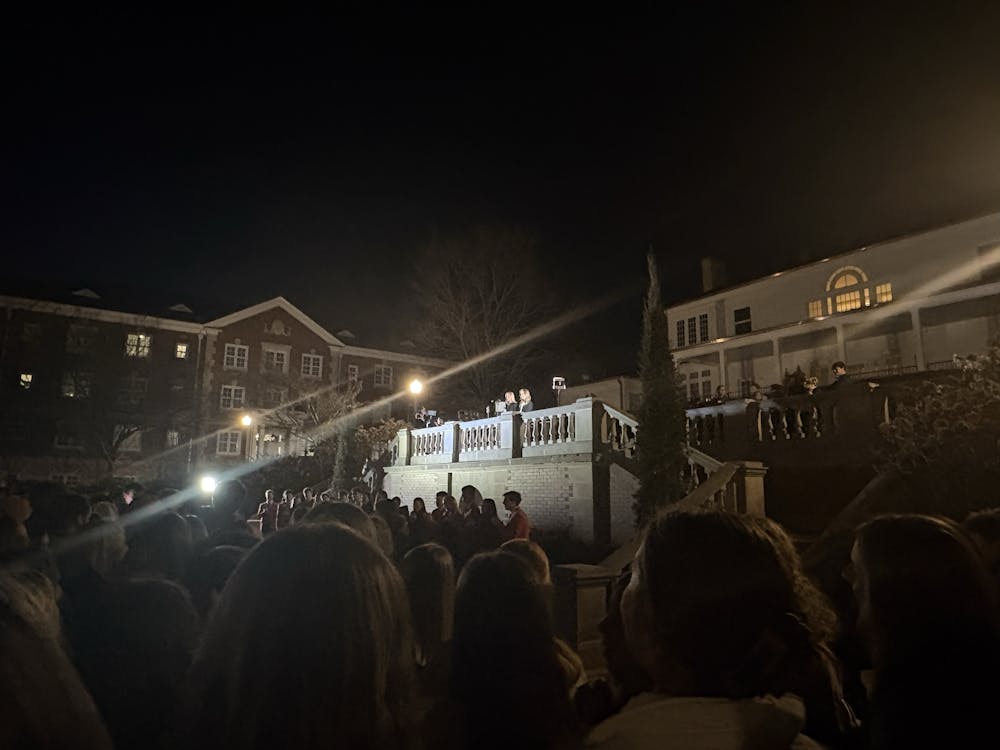 <p>Students gather around the steps of Cater Hall for the Student Government Association's Cater Callouts</p>