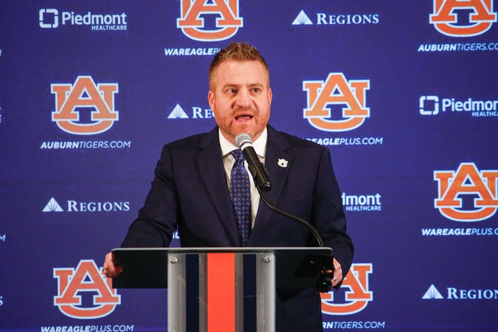 Alex Golesh speaks at his first press conference as Auburn's head coach on Dec. 1, 2025.