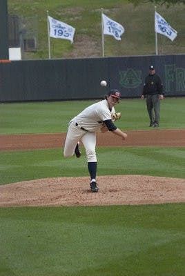 Dillon Ortman (26) pitches. (Emily Enfinger| ASSISTANT PHOTO EDITOR)