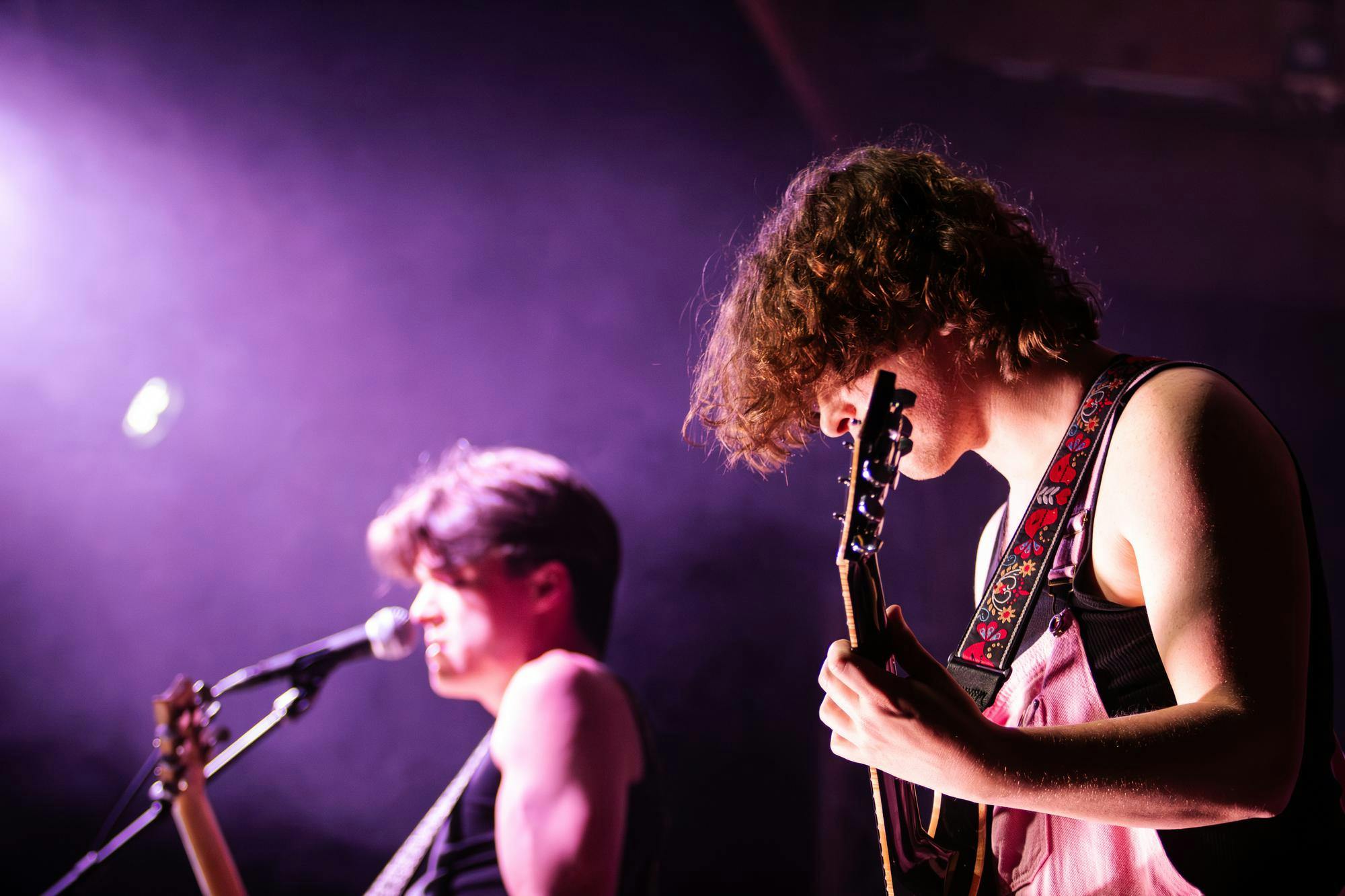 Wilson Gore (left) and Curry Jones (right) from The Band Honey perform in front of the audience at AubFest on Friday, March 20, 2026 in Auburn, Ala.