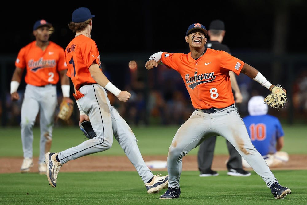 <p>GAINESVILLE, FL - APRIL 17 - Auburn's Eric Guevara (8) - #6 Auburn Tigers vs. #7 Florida Gators at Condron Family Ballpark in Gainesville, FL on Friday, April 17, 2026. Photo by Zach Bland/Auburn Tigers</p>