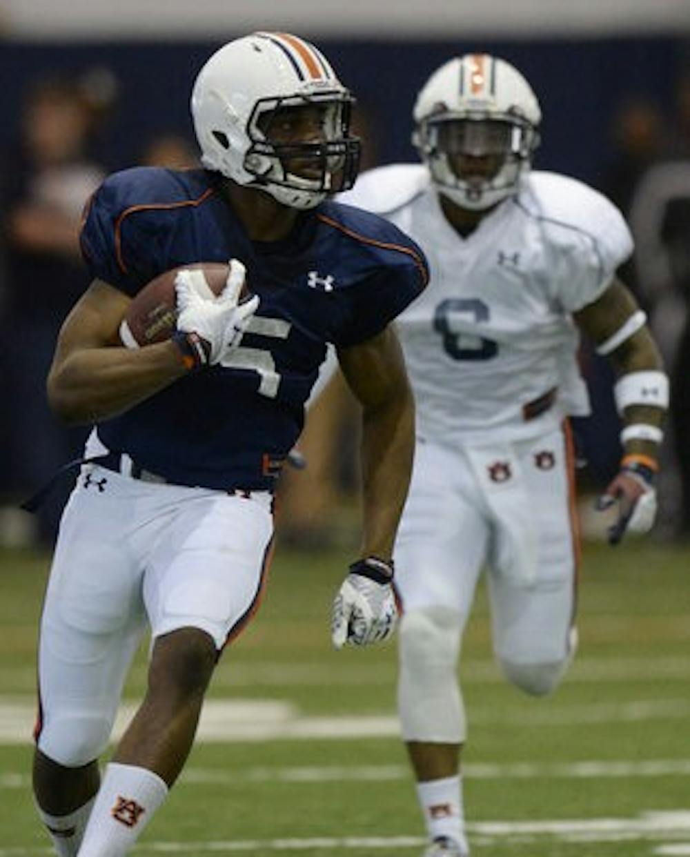 Wide receiver Ricardo Louis carries the ball in Auburn's first scrimmage of spring camp March 29. (Contributed by Lauren Barnard)