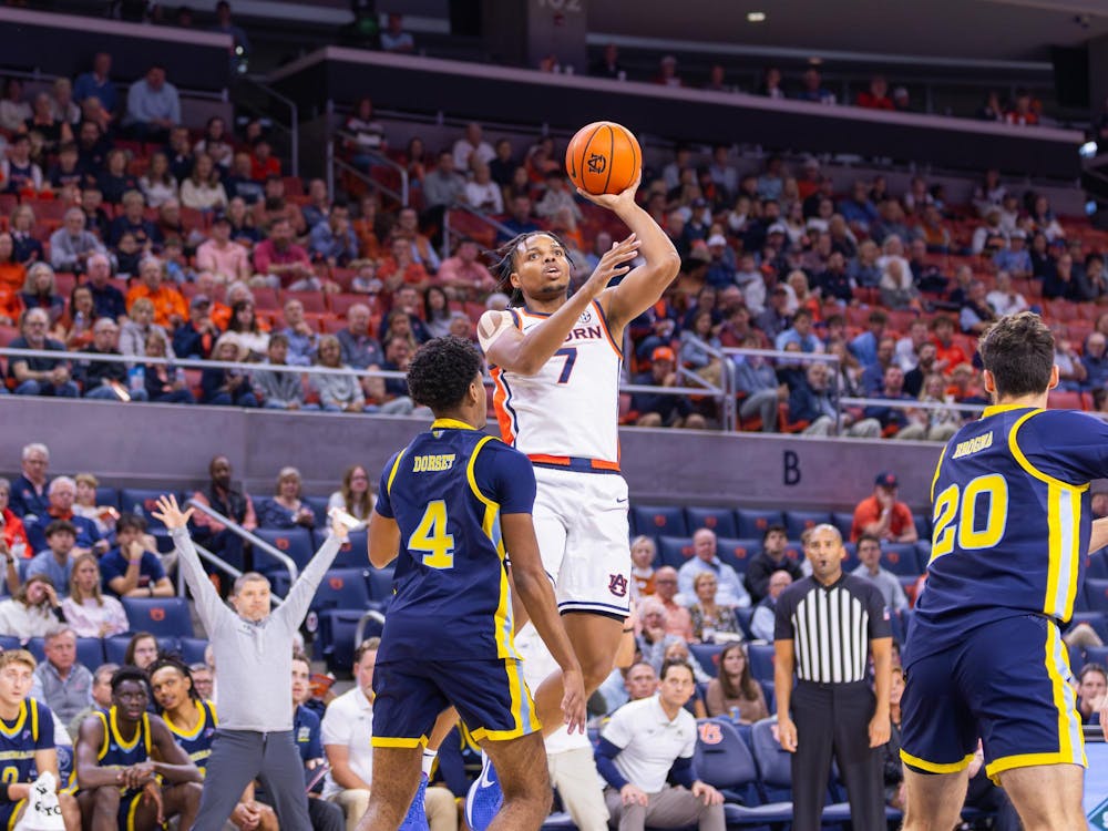 Keyshawn Hall shoots a mid-range fadeaway against Merrimack on Nov. 6, 2025.