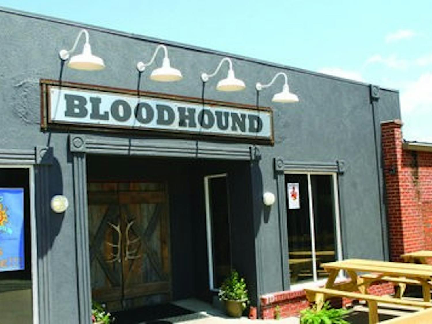 The entrance to Bloodhound Bar & Restaurant enhances the Southern atmosphere also found inside. (Rebecca Croomes / PHOTO EDITOR)