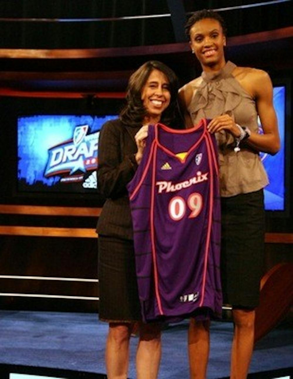 WNBA Commissioner Donna Orender poses with DeWanna Bonner after being drafted No. 5 overall by the Phoenix Mercury during the 2009 WNBA Draft Thursday in Secaucus, New Jersey. Copyright 2009 NBAE  (Photo by Nathaniel S. Butler/NBAE/Getty Images) DeWanna Bonner; Donna Orender.
