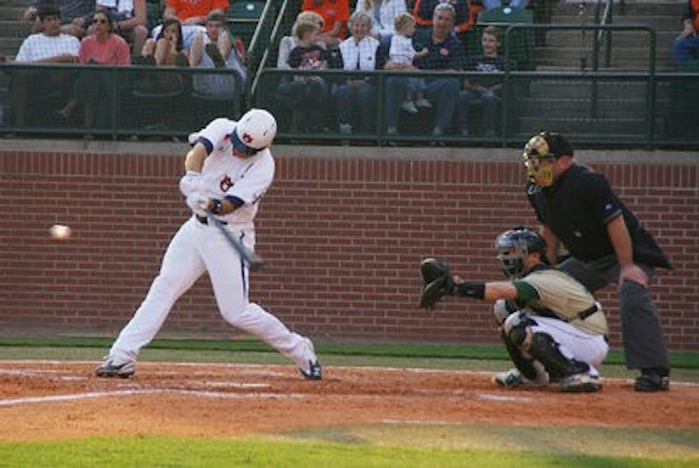 An Auburn player lines up for a hit against UAB. This weekend's tournament had one of the highest attendance rates. (Rebekah Weaver / Assistant Photo Editor)