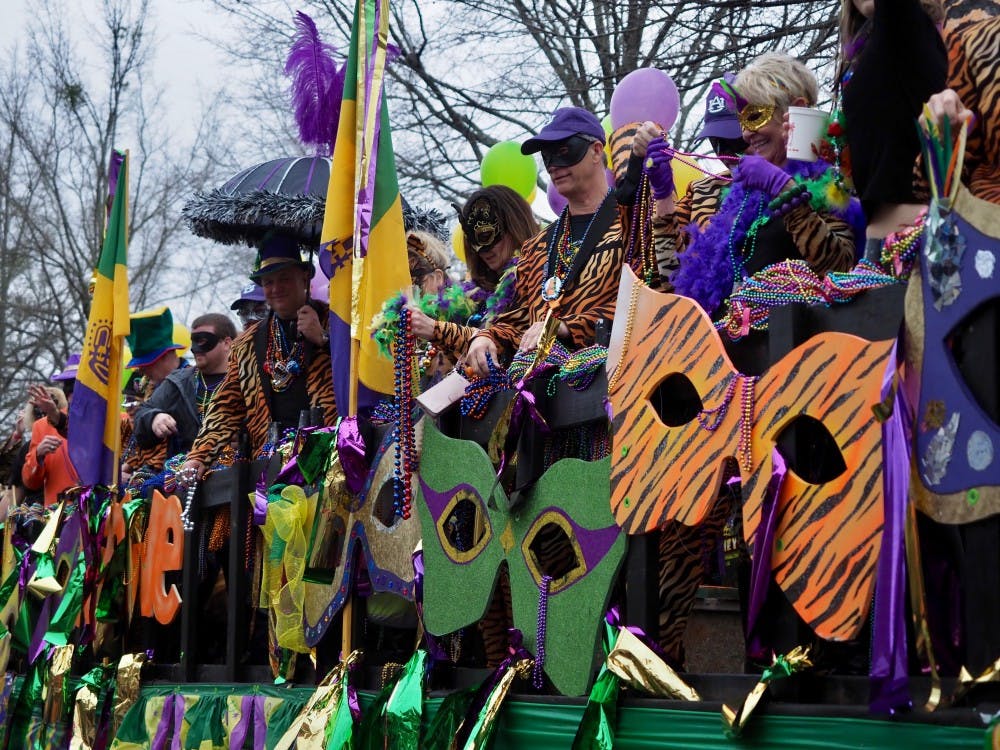 Parade float at the Auburn Mardi Gras Parade on Sat, Mar. 2, 2019 in Auburn, Ala.     