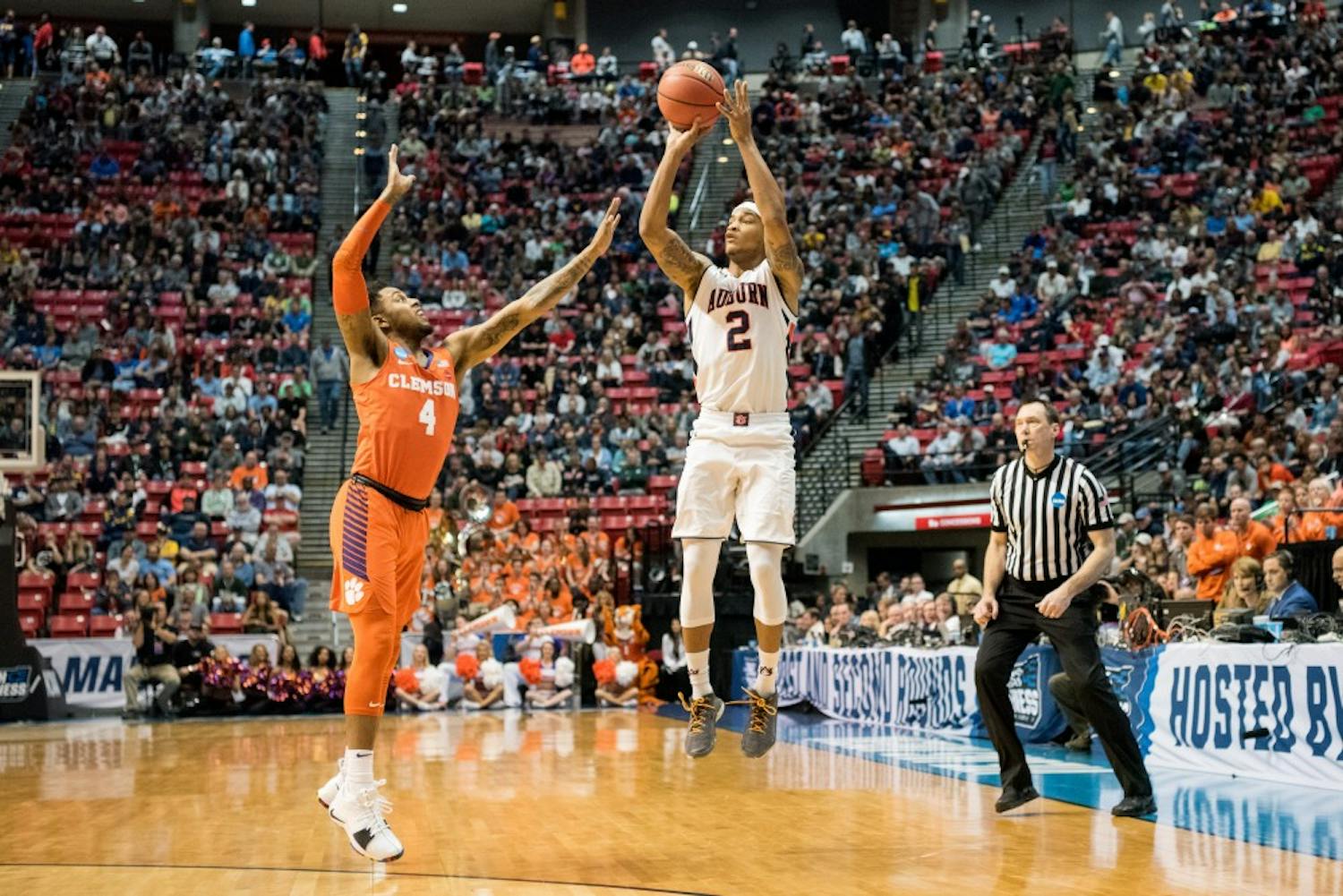 Bryce Brown (2) shoots from the 3-point line&nbsp;during Auburn basketball vs. Clemson on Sunday, March 18, 2018, at Viejas Arena in San Diego, Calif.