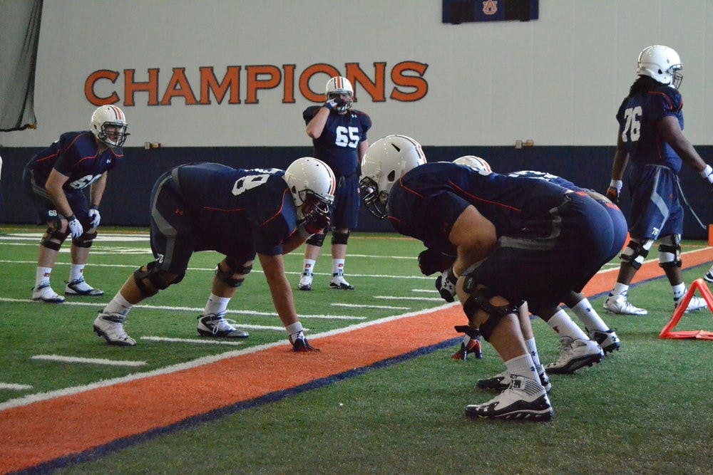 <p>The football team runs drills at fall camp. (Jordan Hays | Copy Editor)</p>