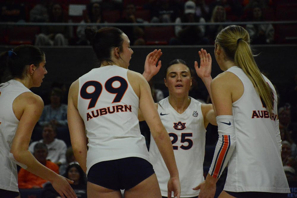 <p>A celebration amongst teammates after Liz Markovska (25) scores during the Auburn vs. Texas game on Wednesday, November 12, 2025.</p>