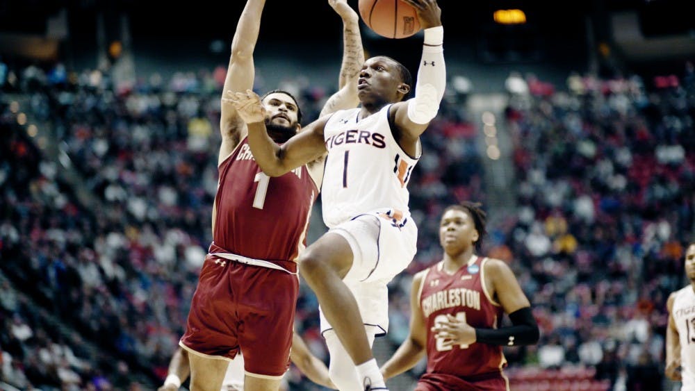 Jared Harper (1) shoots&nbsp;during Auburn vs. College of Charleston on March 16, 2018 in San Diego, Calif.