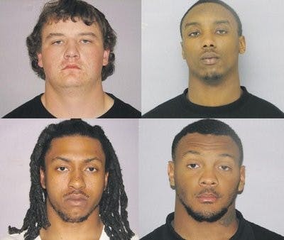 Four Auburn players, (clockwise, from top left) Dakota Mosley, Antonio Goodwin, Shaun Kitchens and Antonio Goodwin were arrested for first-degree robbery of a mobile home. (Contributed)