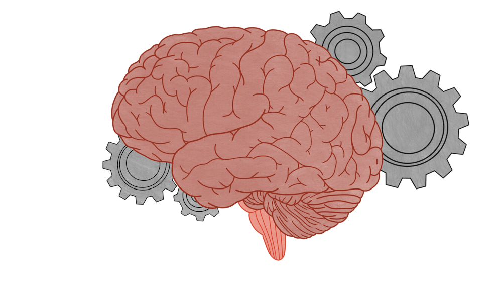 <p>Brain with gears in background.</p>