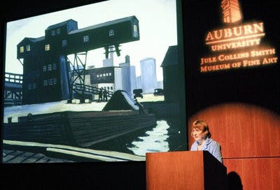 Elizabeth Broun, director of the American Art Museum at the Smithsonian, gives a lecture on the history of art from the era of the Great Depression. (Emily Adams / PHOTO EDITOR)