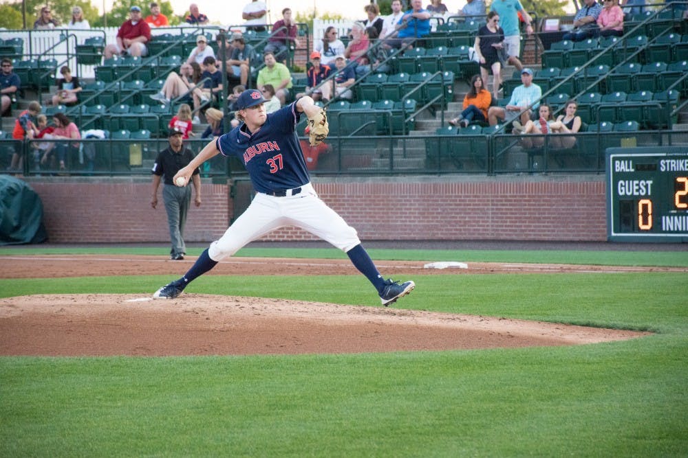 Ryan Watson (37) pitches for Auburn on Tuesday, April 3, 2018, in Auburn, Ala.