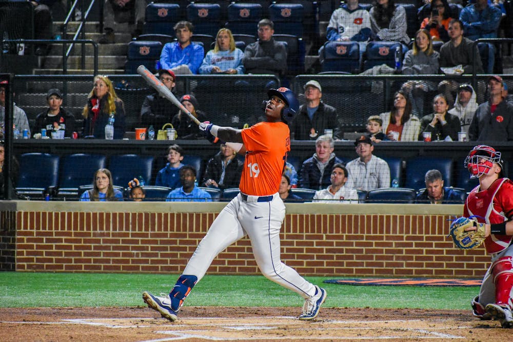 <p>Bub Terrell (19) strikes out against Youngstown State in Plainsman Park on February 14, 2026.</p>