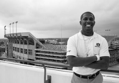 Daniel Johnson, drum major, controls the band and the beat at football games. (PLAINSMAN ARCHIVE)