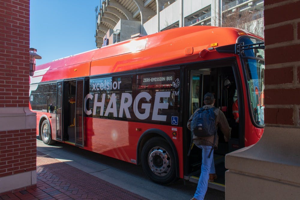 An Xcelsior CHARGE electric bus is being tested by Tiger Transit for possible use on university bus routes on Wednesday, Jan. 16, 2019, in Auburn, Ala.