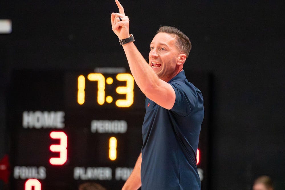 <p>Auburn head coach Steven Pearl yells instructions at Ballin in Boutwell against OSU on Oct. 15, 2025.</p>