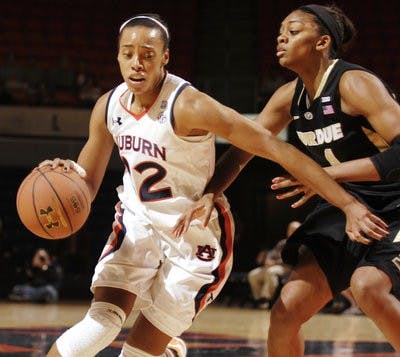 Sophomore guard/forward Tyrese Tanner attacks the basket against Purdue. (Courtesy of Missy Hazeldine)