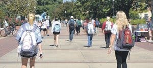 With a decrease in budget for SGA elections, students walking on the concourse could see fewer campaign signs from candidates. (Danielle Lowe / ASSISTANT PHOTO EDITOR)