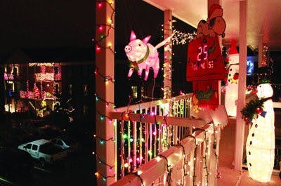 A flying pig and a snowman adorn the brightly-lit apartment 26 at University Corner. (Emily Adams / Photo Editor)