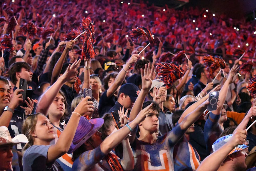 Auburn students celebrate the end of third quarter in a matchup against LSU in Jordan-Hare Stadium on Oct.1, 2022.