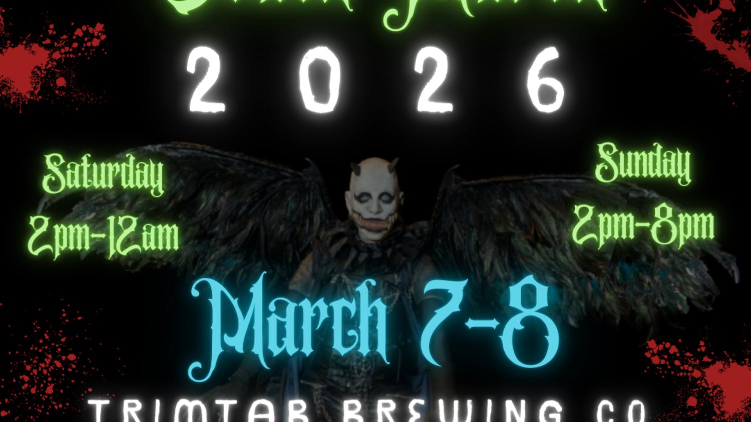 A dark poster features a skeletal figure with wings, announcing the "Death March 2026" event details and location.