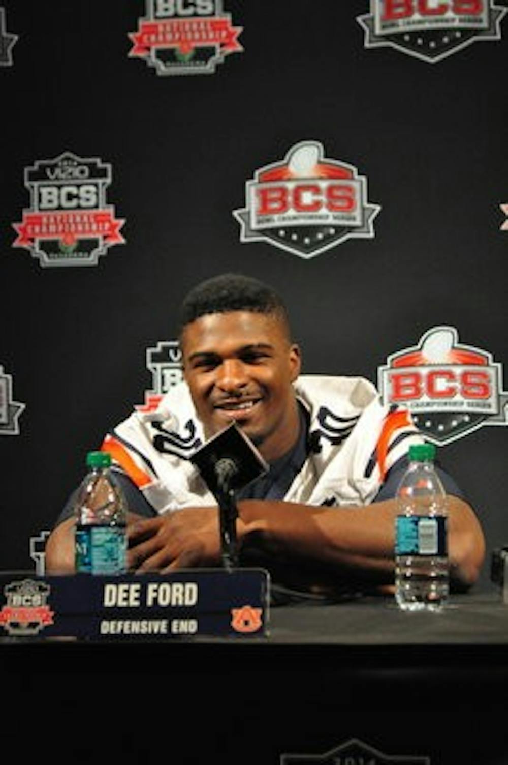 Dee Ford takes questions Saturday at Auburn's BCS National Championship Game Media Day session.
(Anna Grafton / PHOTO EDITOR)