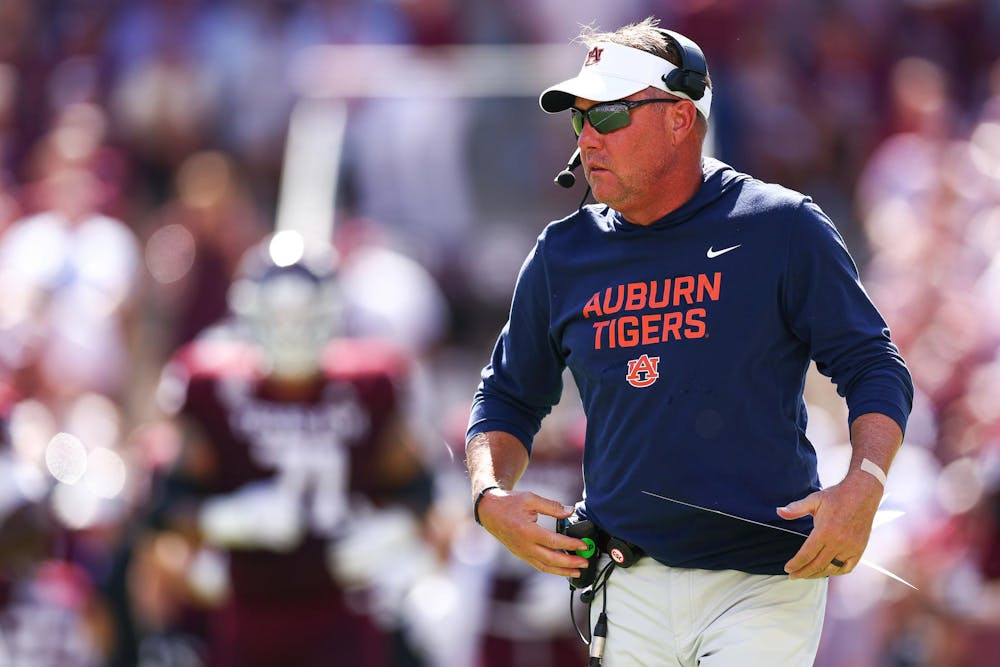 COLLEGE STATION, TX - SEPTEMBER 27 - Auburn Head Coach Hugh Freeze - Auburn Tigers vs. #9 Texas A&M Aggies at Kyle Field in College Station, TX on Saturday, Sept. 27, 2025.

Photo by David Gray/Auburn Tigers