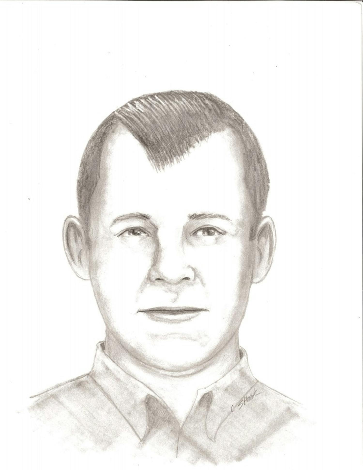 One of two sketches of the March 16, 2018, PNC Bank robbery suspect the Auburn Police Department released on March 26, 2018. This sketch is rendered with thinner lips.