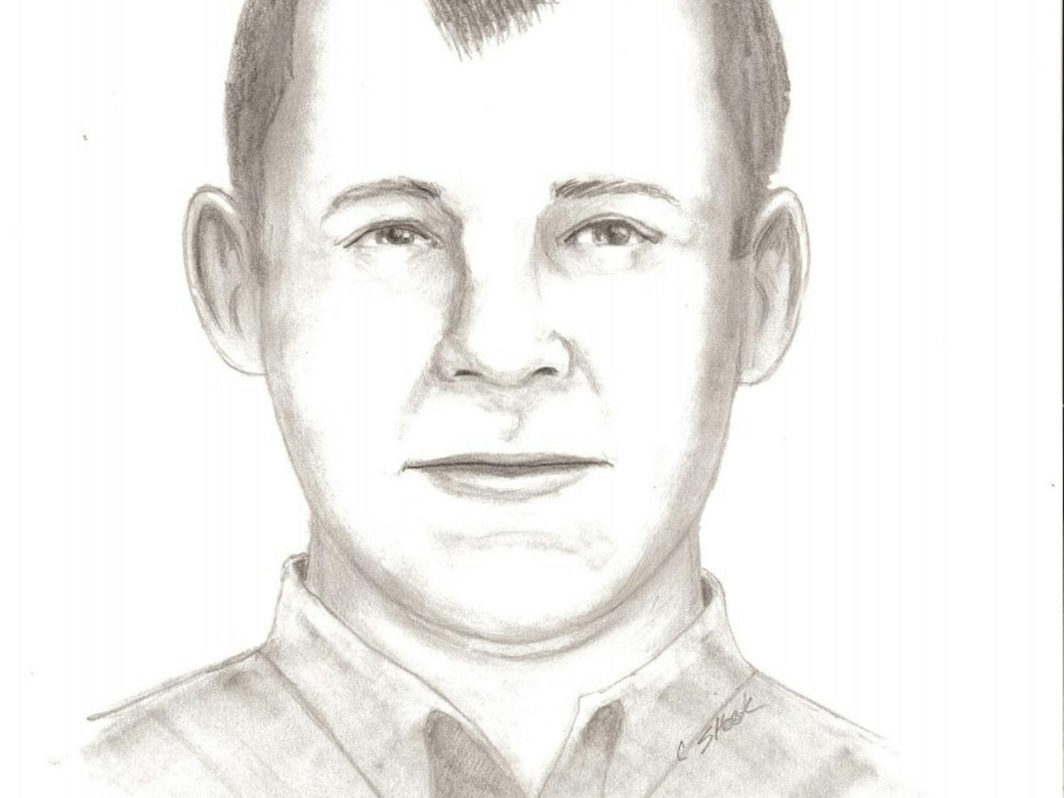 One of two sketches of the March 16, 2018, PNC Bank robbery suspect the Auburn Police Department released on March 26, 2018. This sketch is rendered with thinner lips.