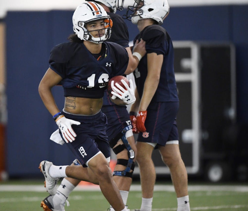 Matthew Hill (19). Auburn football practice on Saturday, Aug. 18, 2018 in Auburn, Ala.&nbsp;