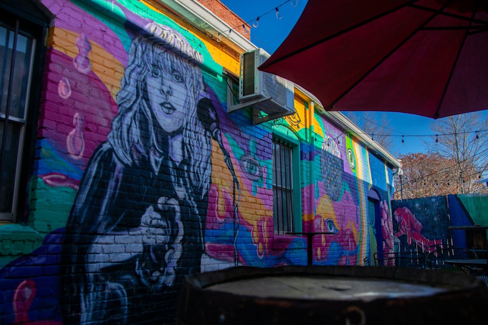 <p>&nbsp;The Mural of Fleetwood Mac singer Stevie Nicks, located on the wall behind the Rock and Roll Pinball arcade in downtown Opelika.&nbsp;</p>