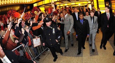 The Heisman finalists walk to the theatre. (Todd Van Emst / Auburn Media Relations)