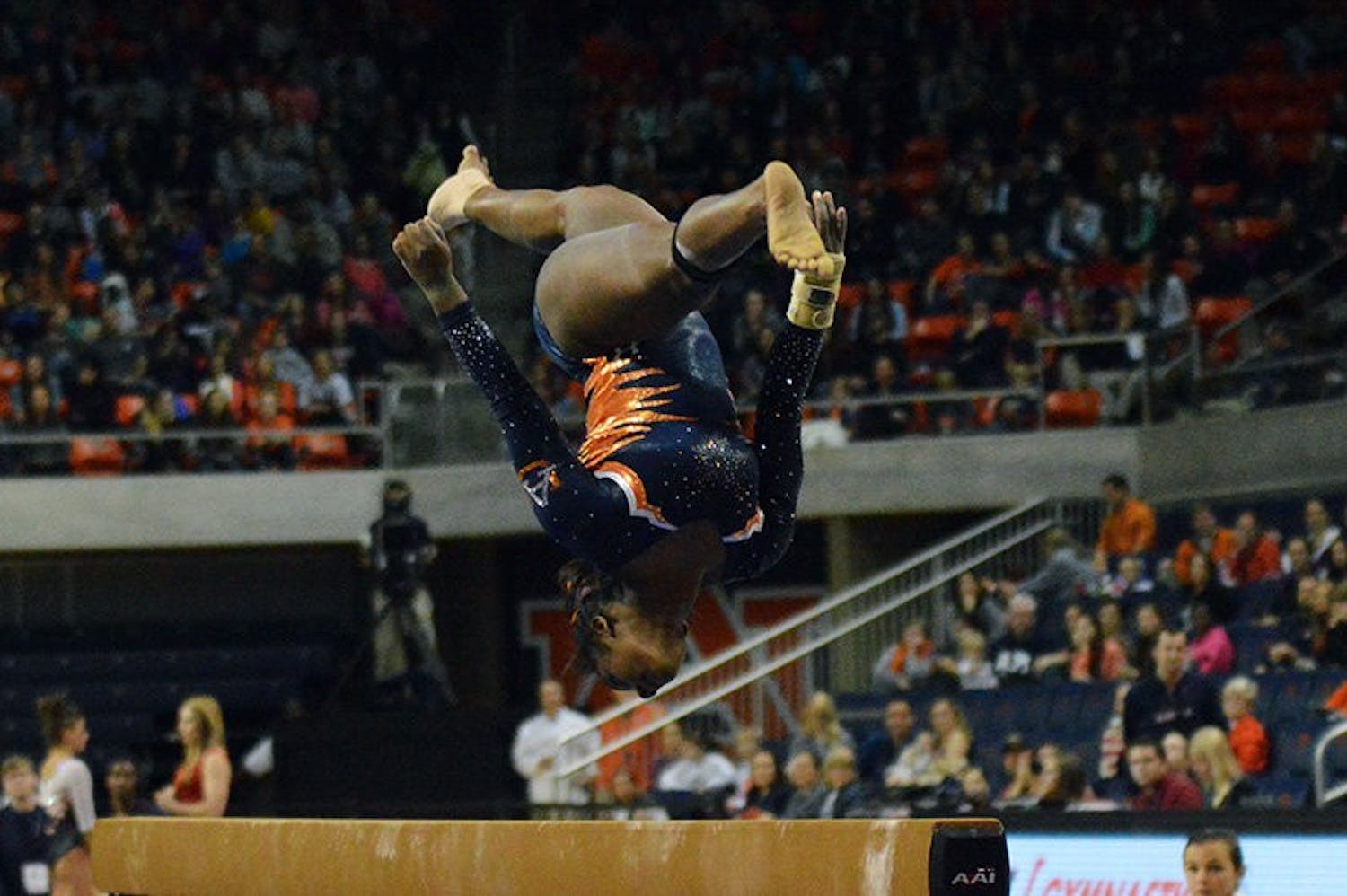 Bri Guy during her Beam routine. Auburn Gymnastics vs Arkansas in Auburn, AL on Jan 23, 2015. Emily Enfinger | PHOTO EDITOR
