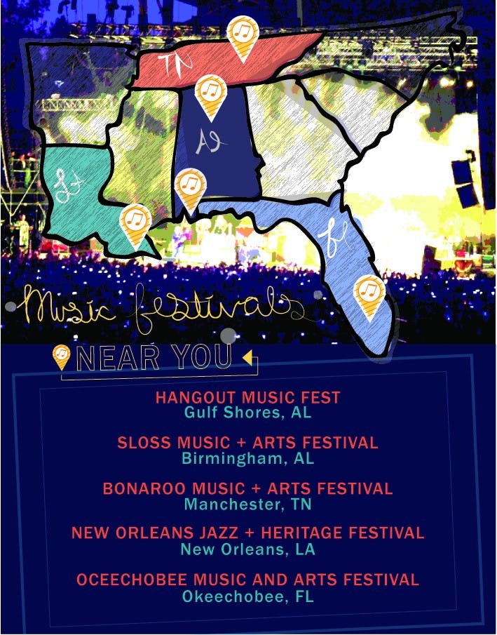 These five music festivals are located in the Southeast.