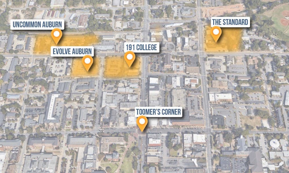 A map shows four of the biggest new apartment complexes that have come online in the past year or are currently being constructed.