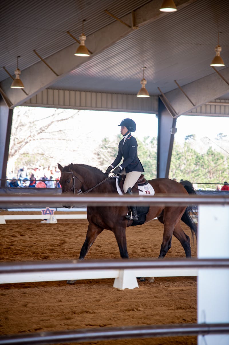 Feb. 11, 2022; Auburn, Ala; Hallie Rush competes in Flat during an equestrian meet against Ole Miss at the Auburn University Equestrian Center.