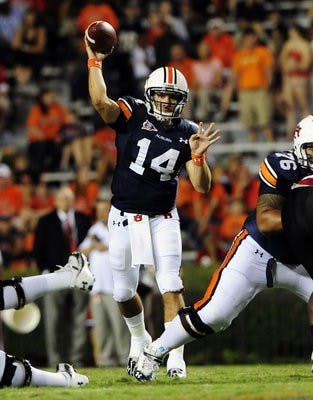 Barrett Trotter, Auburn's starting quarterback this year, makes a pass against Arkansas State last season. (Todd Van Emst / AUBURN MEDIA RELATIONS)