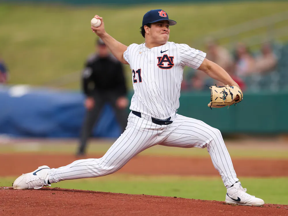MONTGOMERY, AL - MARCH 24 - Auburn's Andreas Alvarez (21) during the game between the #5 Auburn Tigers and the South Alabama Jaguars at Riverwalk Stadium in Montgomery, AL on Tuesday, March 24, 2026.
Photo by David Gray/Auburn Tigers