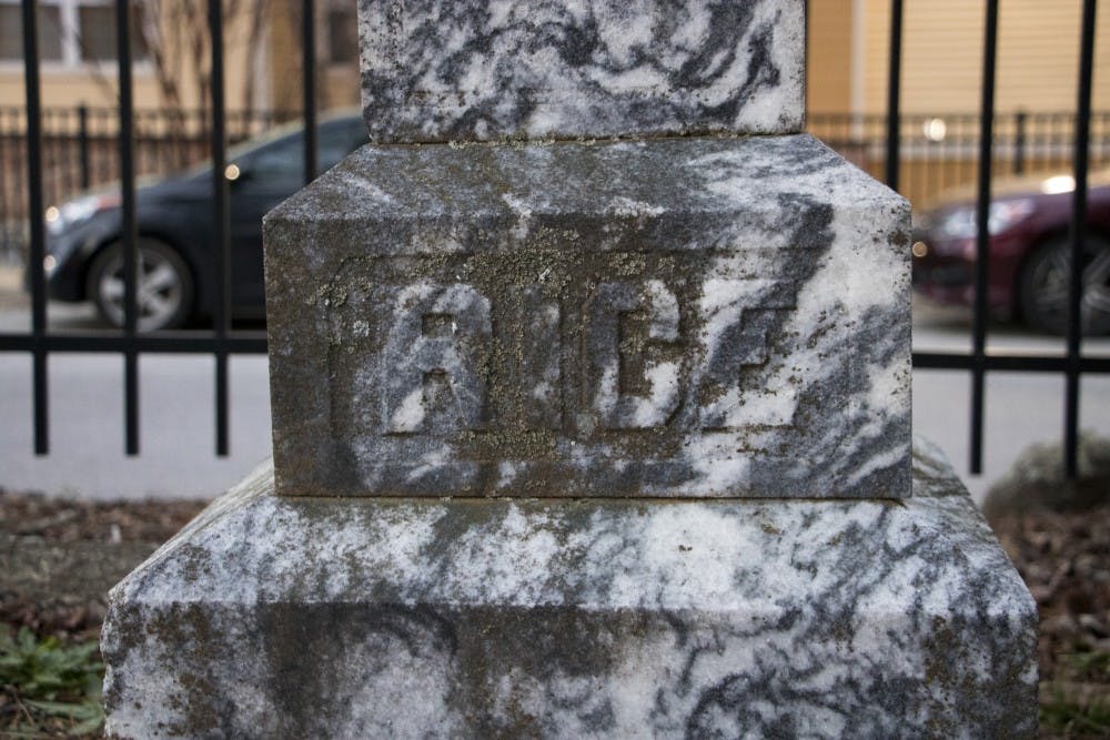 Gatsy Rice's tombstone at Pine Hill Cemetery on Feb. 20, 2018.