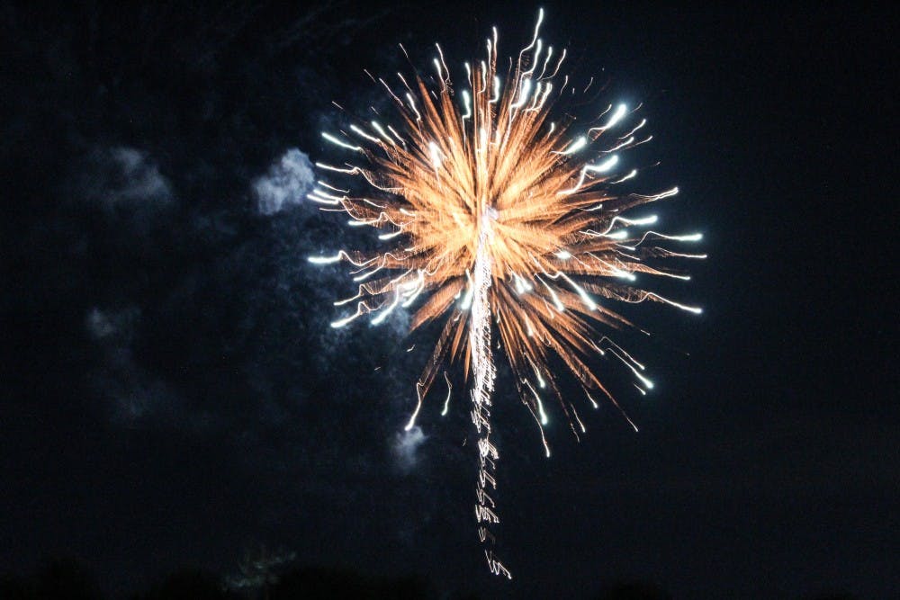 Fireworks being set off at Auburn's annual 4th of July celebration on July 4, 2018, in Auburn, Ala.&nbsp;