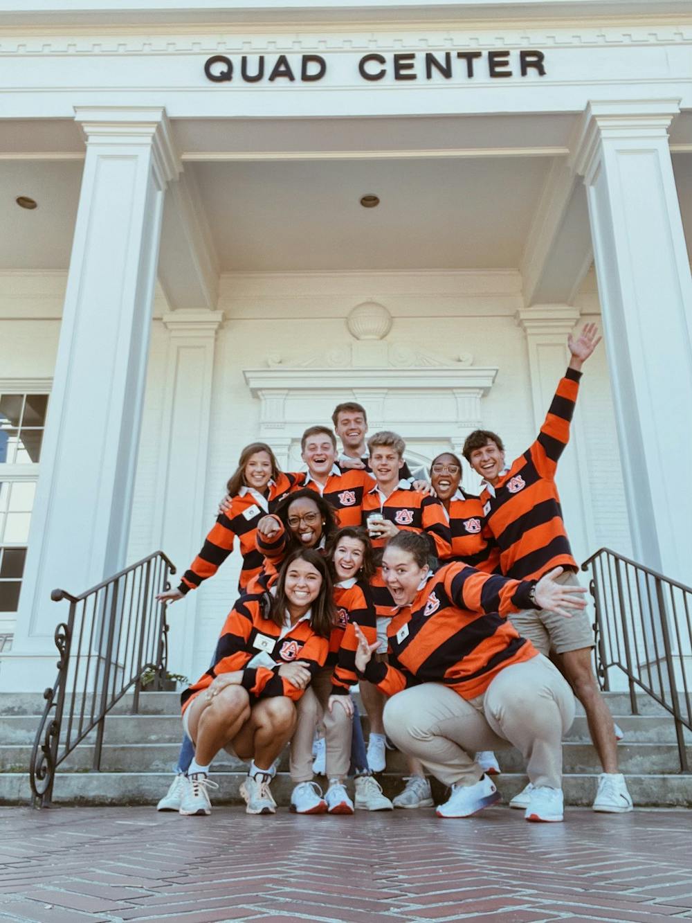 <p>Student recruiters in front of the Quad Center. From top row to bottom row, from left to right: Olivia Clement, Dalton Odom, Daniel Bobbit, Connor McCoy, Kai Jones, Asher Tatum, Elaine Shankute, Hope Johnson, Campbell Morgan and Alyssa Allen.&nbsp;</p>