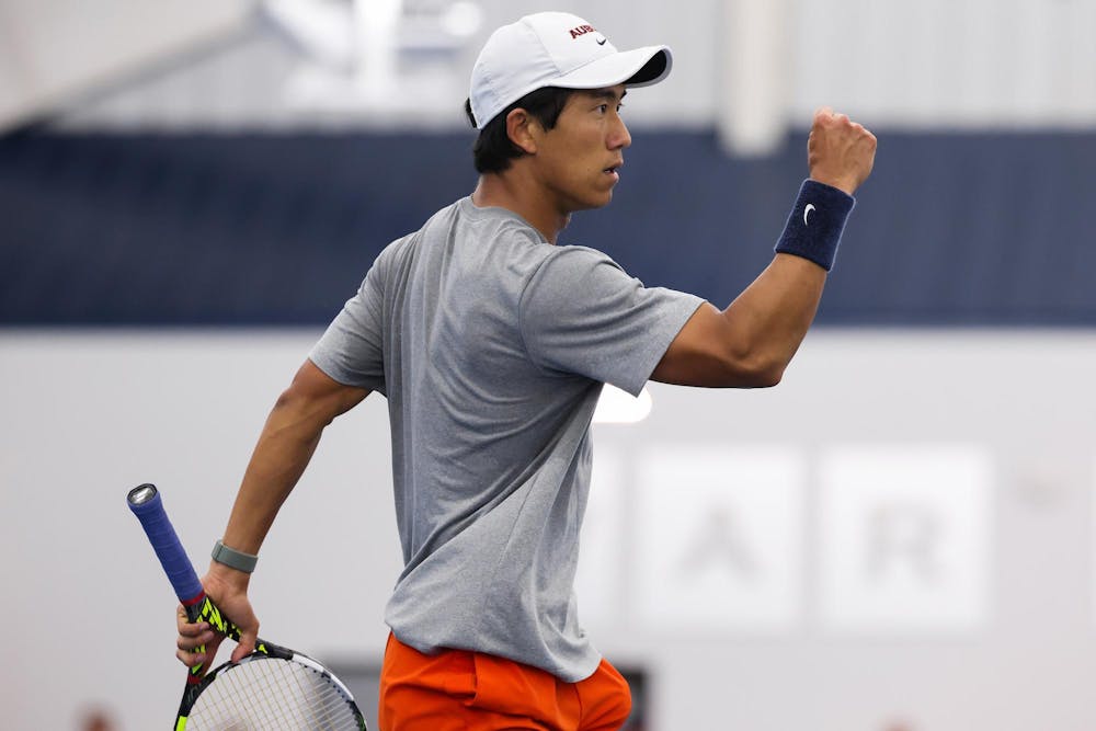 AUBURN, AL - MARCH 08 - Auburn's Nicholas Heng during the match between the #19 Auburn Tigers and the Alabama Crimson Tide at Yarbrough Tennis Center in Auburn, AL on Sunday, March 8, 2026.

Photo by David Gray/Auburn Tigers