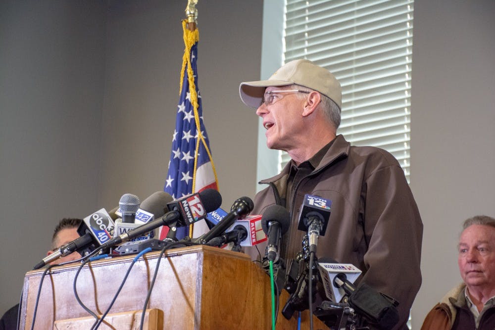 Lee County Sheriff Jay Jones speaks at a press conference at Beauregard High School on March 4, 2019, one day after a tornado killed 23 people in the area.