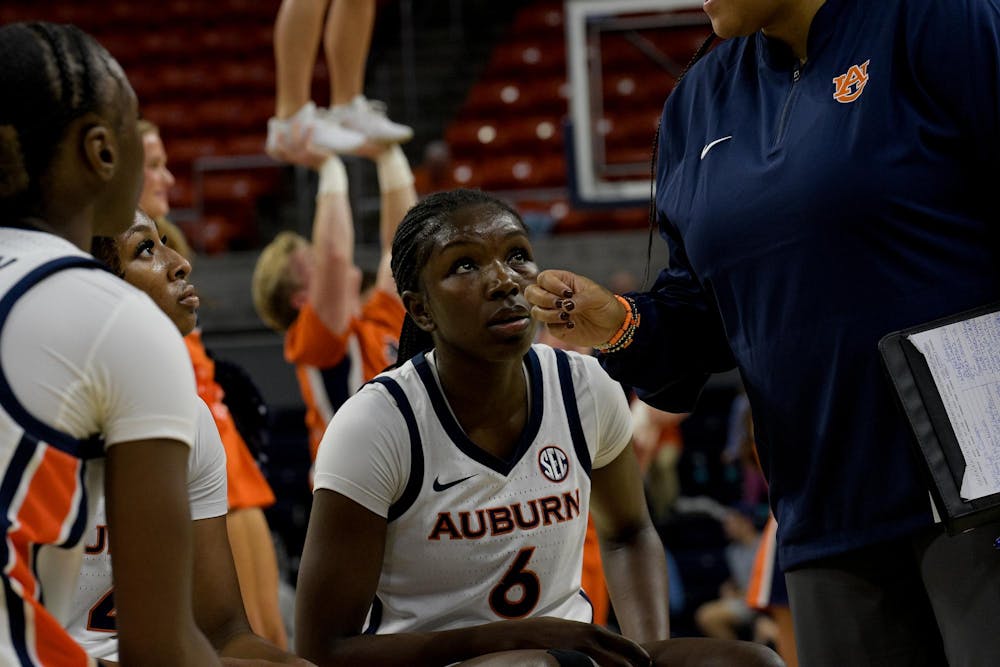 <p>(November 30, 2025) Khady Leye during a timeout.</p>